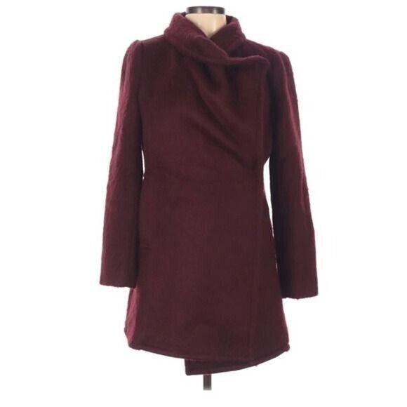 Belle Badgley Mischka Burgundy Wool Blend Coat Size Small - Picture 1 of 8